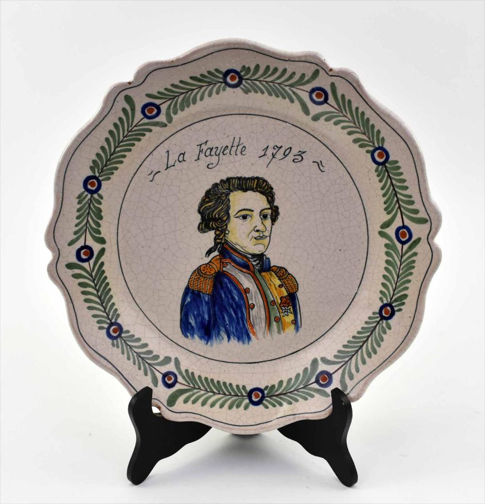 Appraisal: FRENCH FAIENCE PORTRAIT PLATE OF LAFAYETTECirca - the underside inscribed