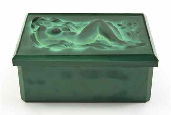 Appraisal: A Czech Malachite Glass Box of rectangular form the lid