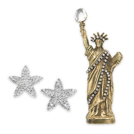 Appraisal: Statue of Liberty Brooch and Pair of Star Earrings Estimate