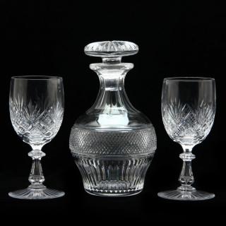 Appraisal: Vintage Cut Glass Decanter and Stems mid th century the