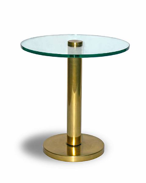 Appraisal: An American brass and glass circular side table circa The