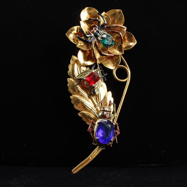 Appraisal: Retro GIANT jeweled insects bugs on gold tone and brass