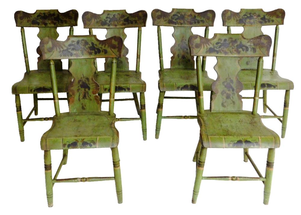 Appraisal: Set of six Windsor side chairs American early green finish