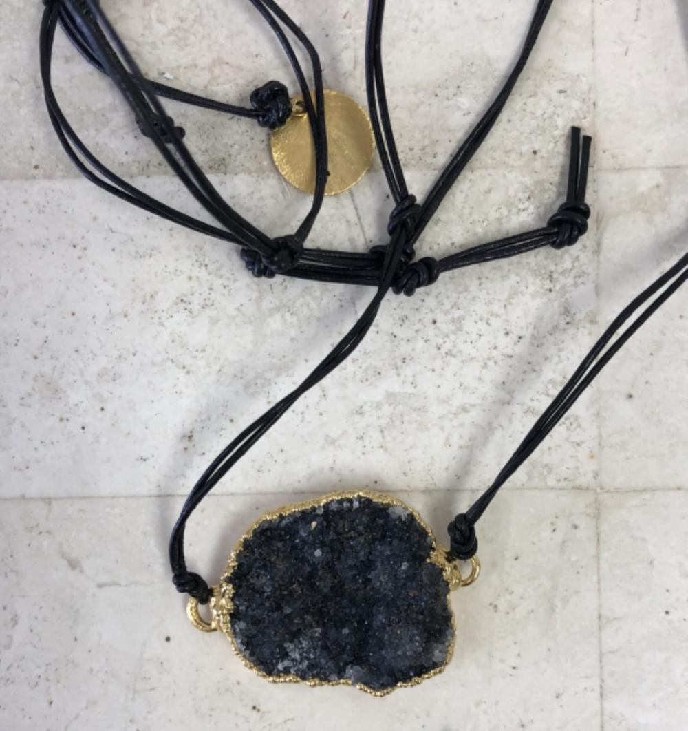 Appraisal: NINA NGUYEN CORDED BLACK DRUZY NECKLACENina Nguyen Corded Black Druzy