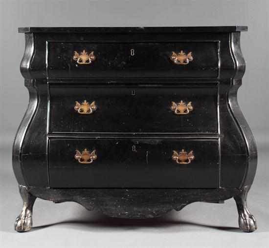 Appraisal: Dutch style ebonized wood bombe commode late th century with