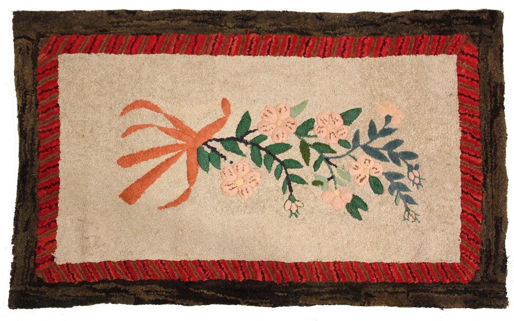 Appraisal: HOOKED RUG - x - Waldoboro Rug with Floral Spray