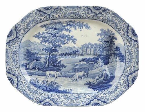 Appraisal: A th century Heathcote Co 'Castle and River' pattern blue