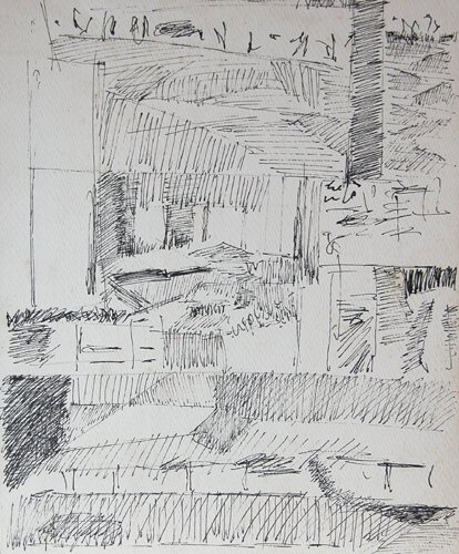 Appraisal: Abstract Landscape circa Pen and Ink on Paper Kagle Joseph