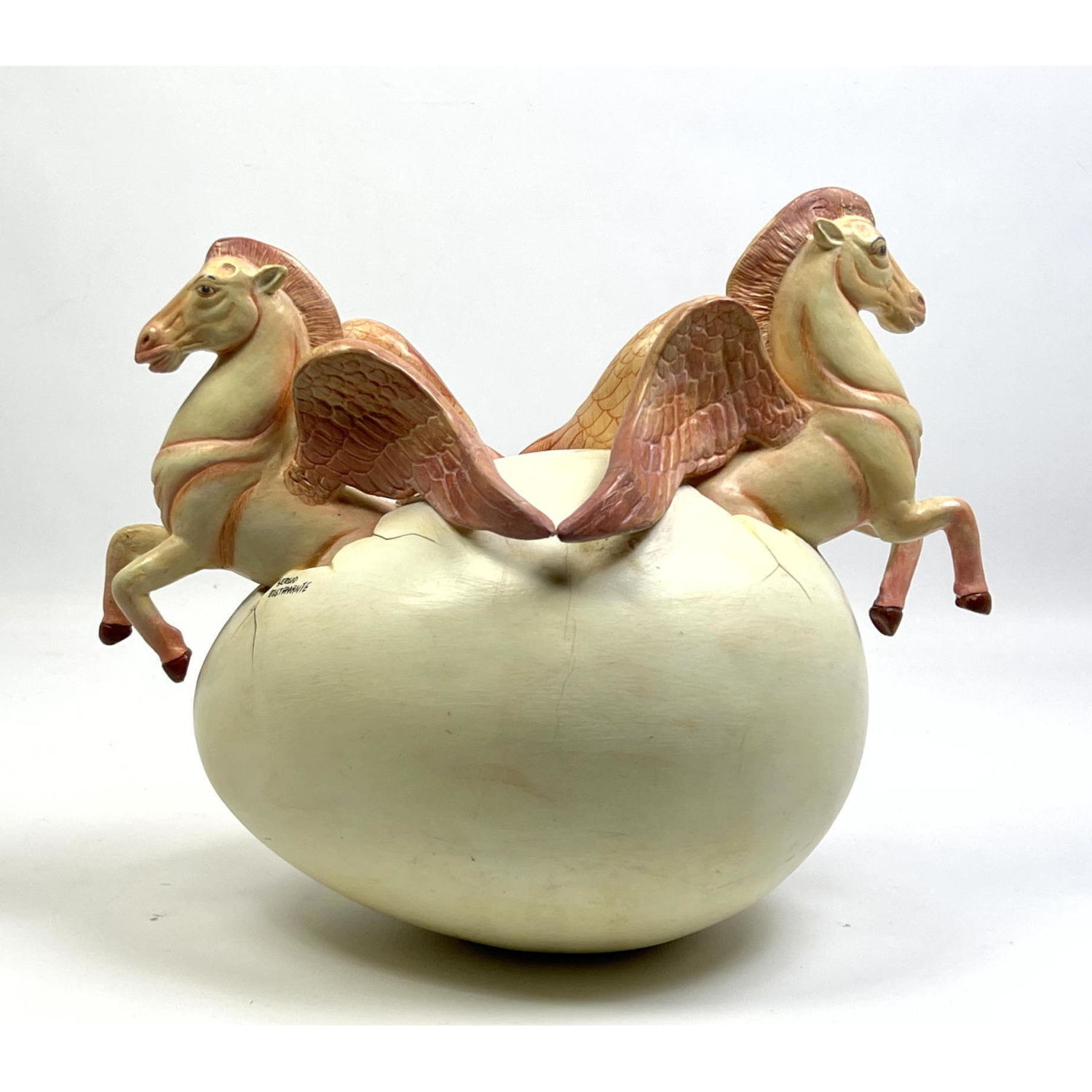 Appraisal: Sergio Bustamante Pegasus Egg Sculpture Signed Dimensions H inches W