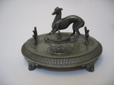 Appraisal: A VICTORIAN PEWTER OVAL INKSTAND by James Leakin Son Sheffield