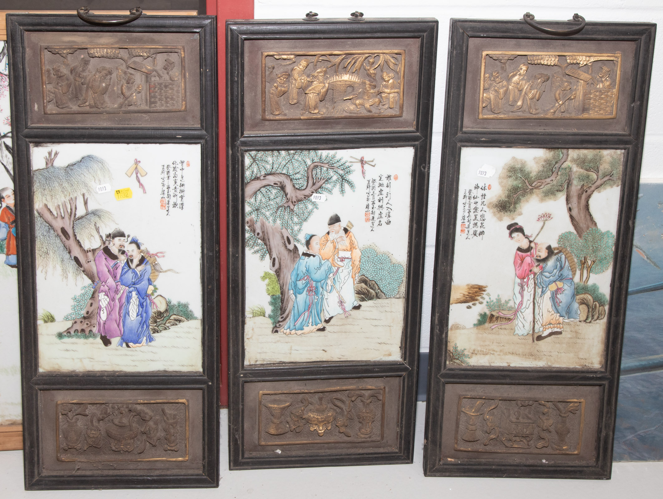 Appraisal: THREE CHINESE FRAMED PORCELAIN PLAQUES th century each with hand