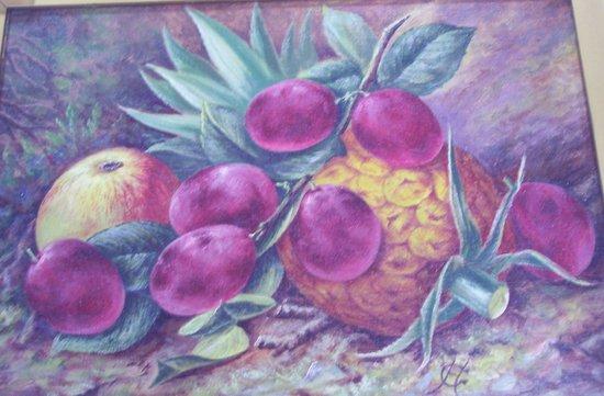 Appraisal: H ChiversStill Life plums apples and a pineapple oil on