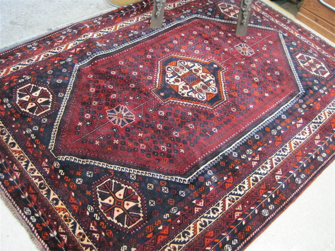 Appraisal: PERSIAN SHIRAZ CARPET Fars Province south central Iran five geometric