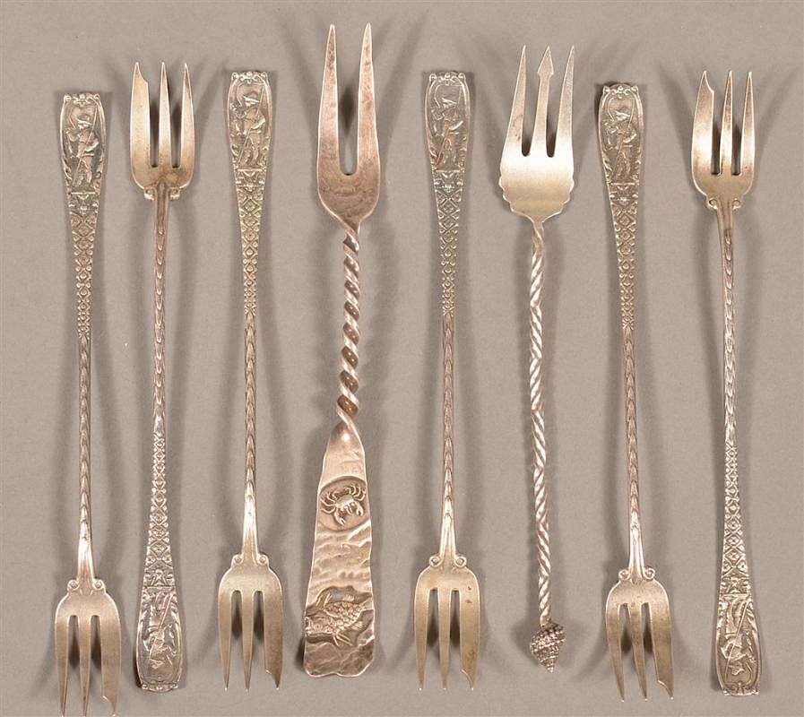 Appraisal: Eight Gorham Sterling Silver Seafood Forks Eight Gorham Sterling Silver