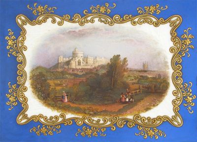 Appraisal: An English porcelain rectangular plaque probably Worcester painted with peasant