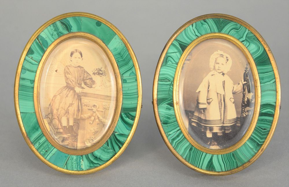 Appraisal: Proval miniature portrait frames with malachite and brass frames x