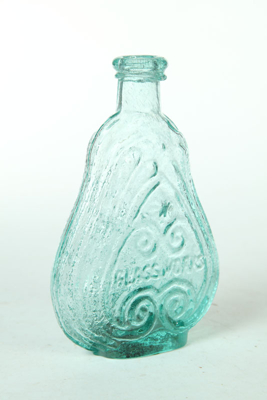 Appraisal: SCROLL FLASK Louisville Glass Works Louisville Kentucky - Aqua pint