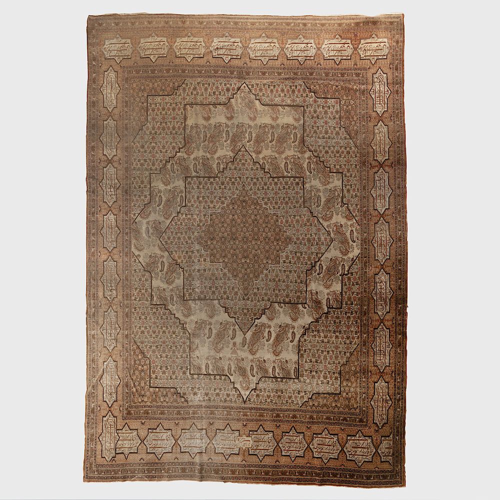 Appraisal: Indo-Persian Oatmeal Ground Carpet Woven with a central medallion ft