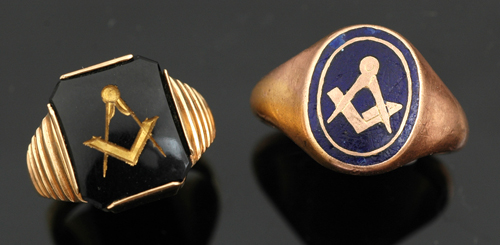 Appraisal: TWO SIGNET RINGS IN CT GOLD WITH MASONIC SYMBOLS TOTAL