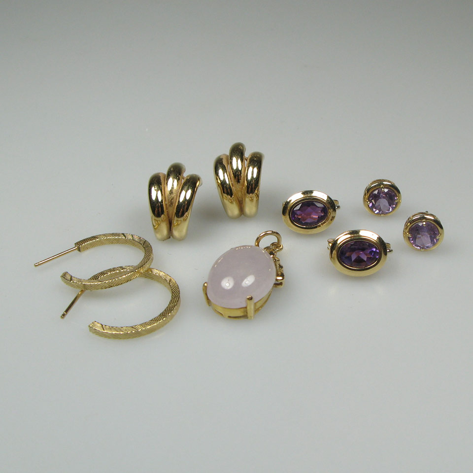 Appraisal: Pairs Of k Yellow Gold Earrings some set with amethyst