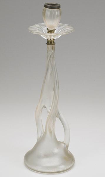 Appraisal: GLASS CANDLESTICK In freeform frosted glass with metal mounts Spurious