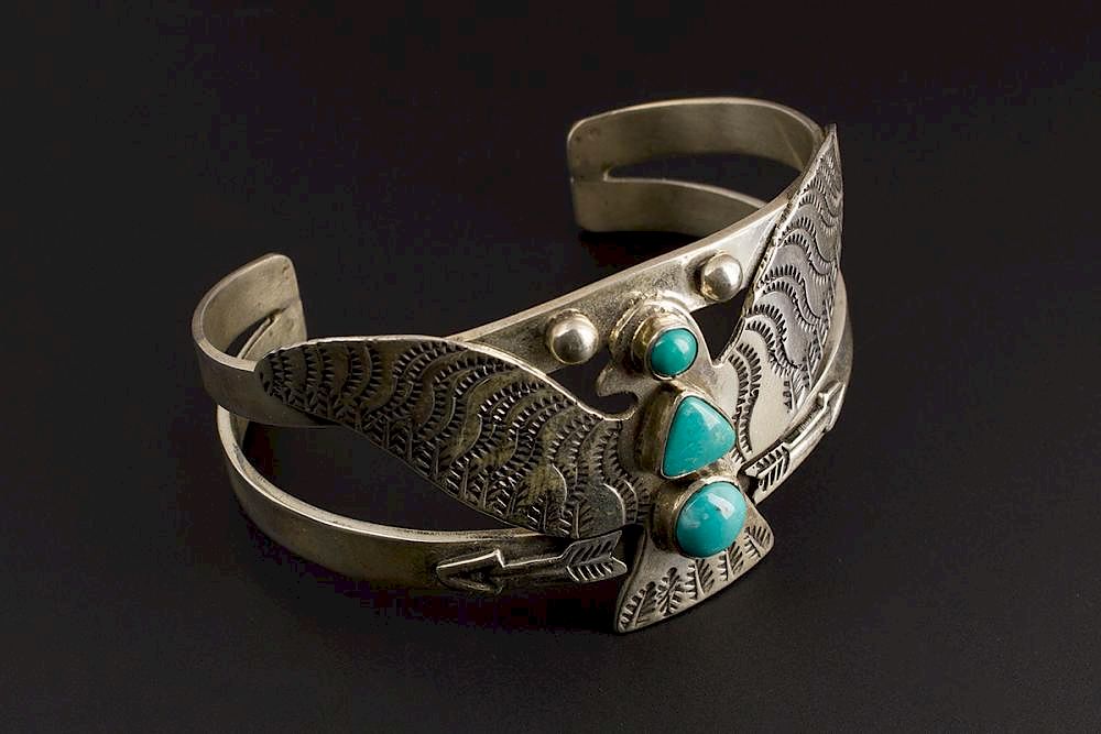 Appraisal: Navajo Eagle Bracelet Heavy Hand Stamped Navajo Sterling Silver Bracelet