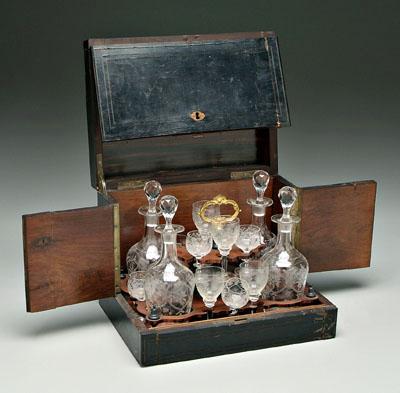 Appraisal: Cased decanter set four clear glass decanters with acid etched