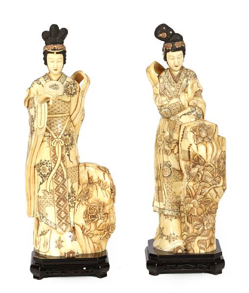 Appraisal: Four Chinese bone veneer and enameled figures of women height