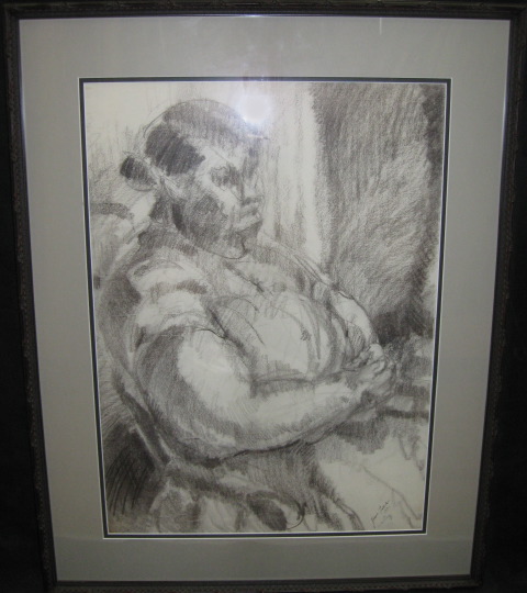 Appraisal: Joan Ferrar American New Orleans Waiting charcoal on paper sight