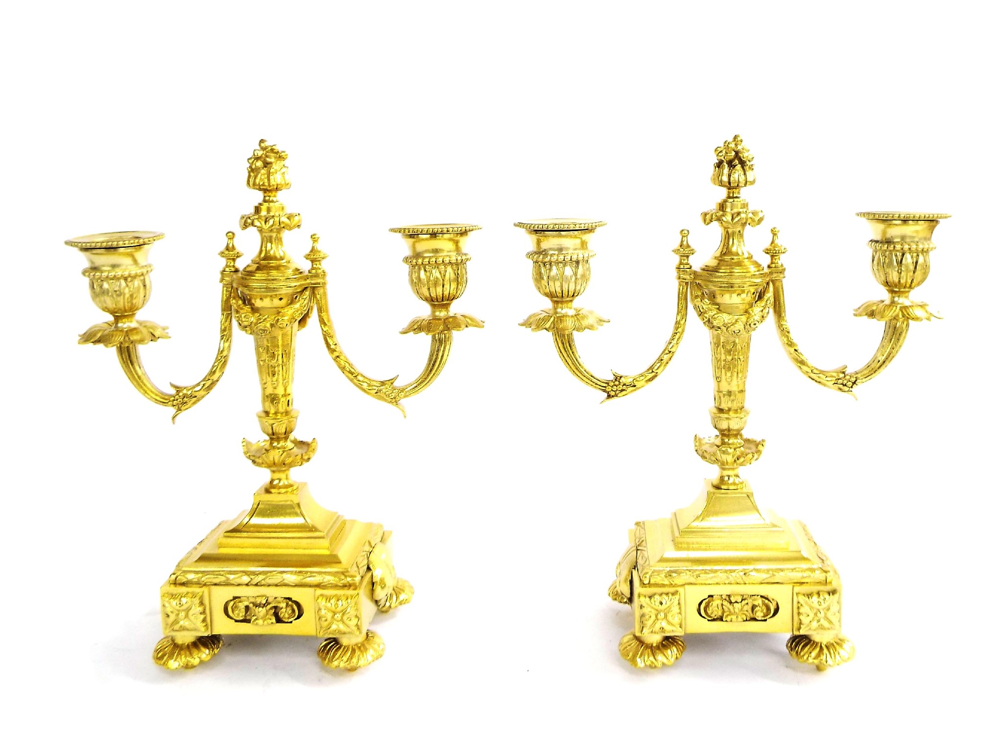 Appraisal: Pair of French twin branch ormolu candlesticks in the Neo-Classical