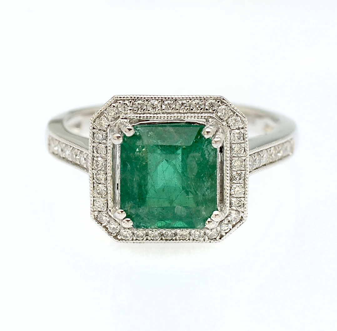 Appraisal: PLATINUM CTW EMERALD DIAMOND RING CT emerald cut emerald set