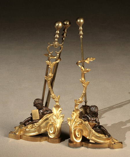 Appraisal: Pair of Louis XV Style Ormolu and Bronze Figural Chenets