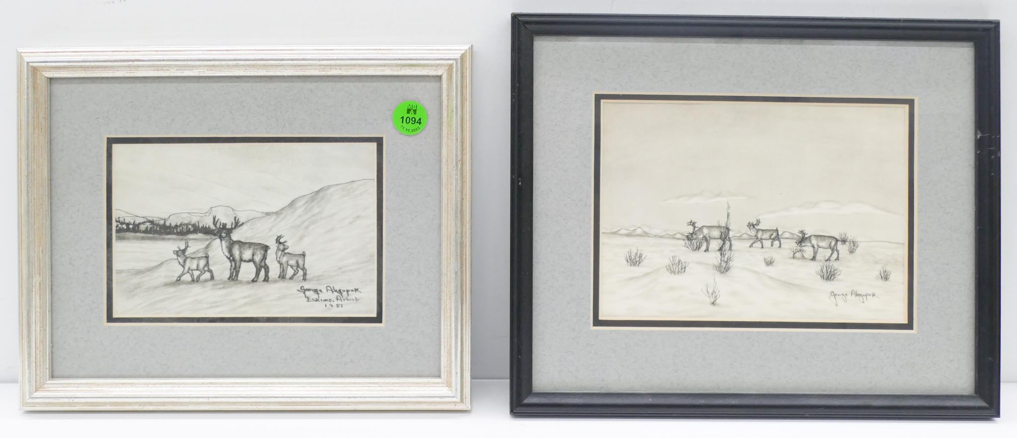 Appraisal: pc George Ahgupuk Caribou Ink Drawings Framing '' x ''