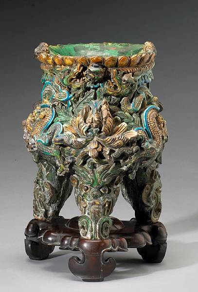 Appraisal: A fahua glazed pottery censer Ming Dynasty Molded in high