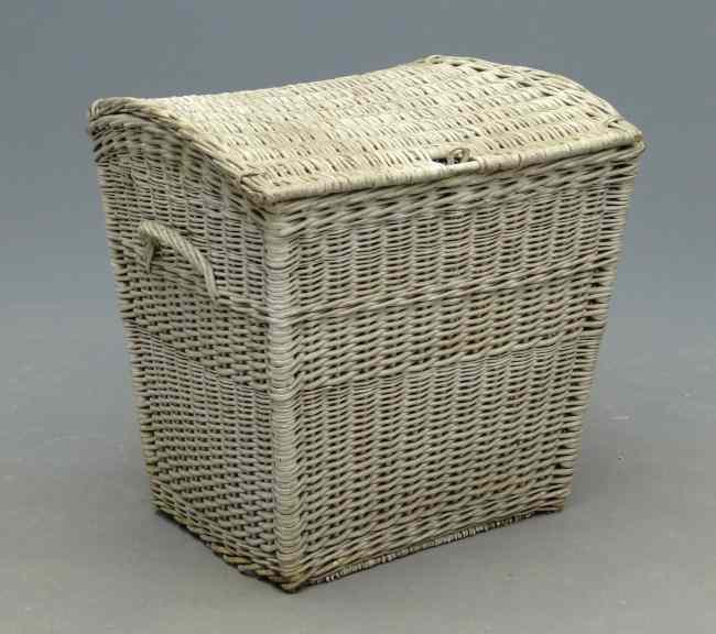 Appraisal: Early lidded wicker chest in old white paint