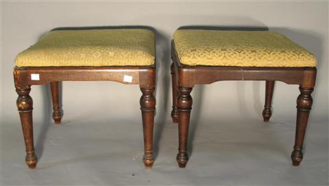 Appraisal: PAIR FEDERAL STYLE SQUARE FOOTSTOOLS with upholstered drop-in tops raised