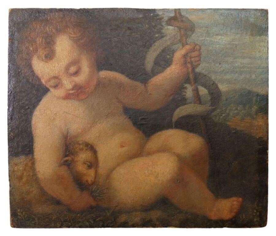 Appraisal: Framed oil on panel painting The Infant Saint John the