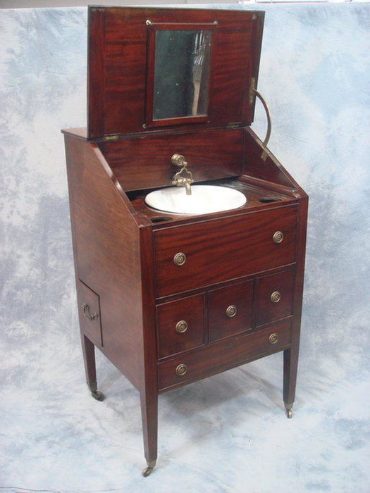 Appraisal: Mahogany Georgian basin stand with built in faucet and basin