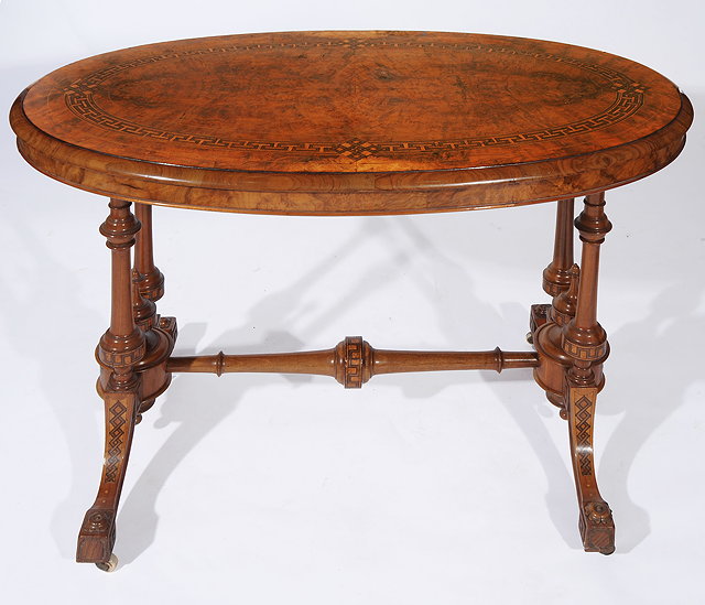 Appraisal: A VICTORIAN WALNUT AND TUNBRIDGE WARE INLAID OVAL CENTRE TABLE