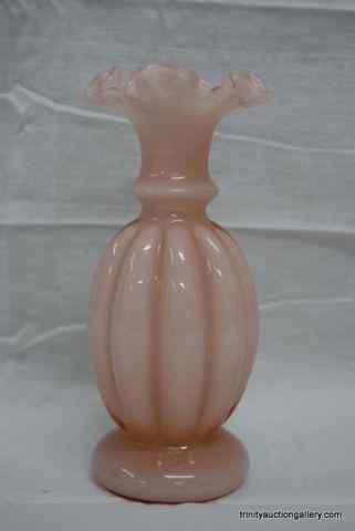 Appraisal: 's Fenton Glass Rose Overlay Melon '' VaseProduced by Fenton