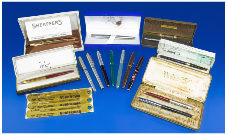 Appraisal: Collection Of Fountain And Ball Point Pens Comprising Cased Waterman