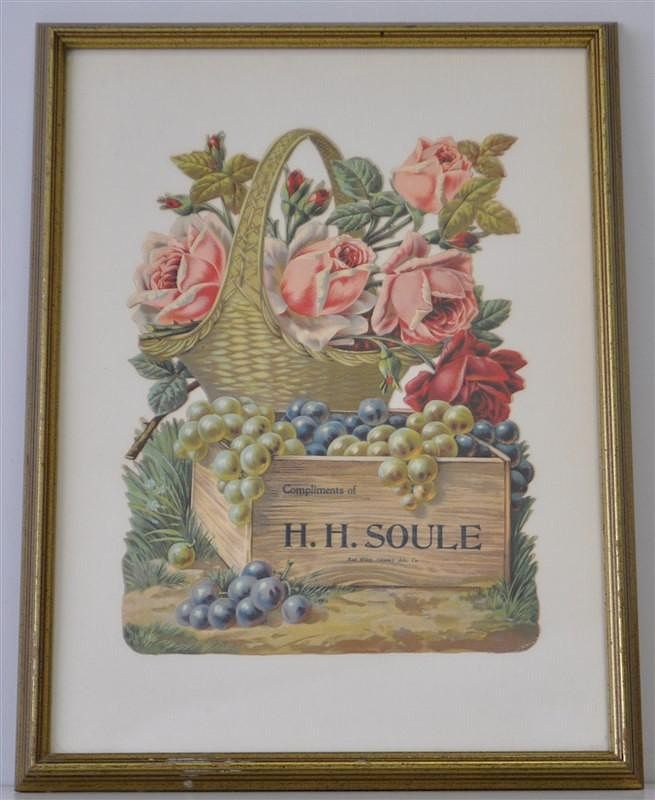 Appraisal: FRAMED ANTIQUE DIE CUT H H SOULE ROSES ADVERTISING Framed