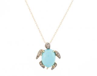 Appraisal: k Gold Turquoise and Diamond Turtle Necklace k yellow gold