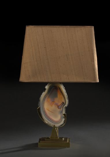 Appraisal: Brass and Agate Specimen Table Lamp the custom brass stand