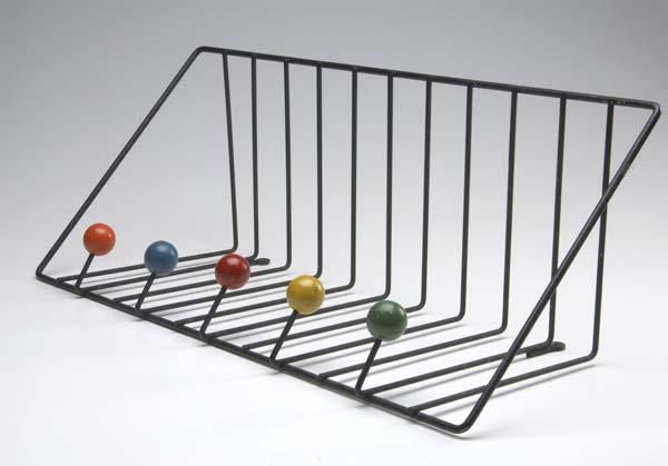 Appraisal: WALL HANGING SHELF Black wire shelf with multi-color wooden hanging