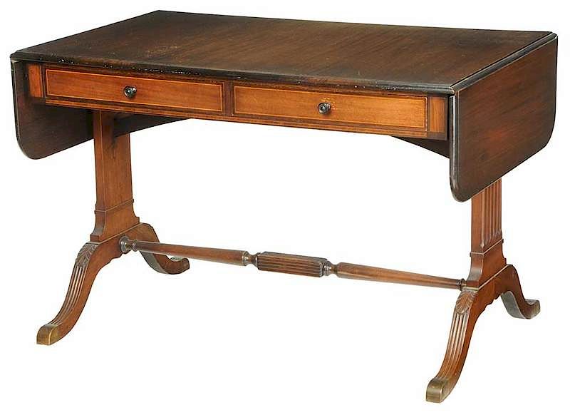 Appraisal: Regency Style Inlaid Mahogany Sofa Table early th century two