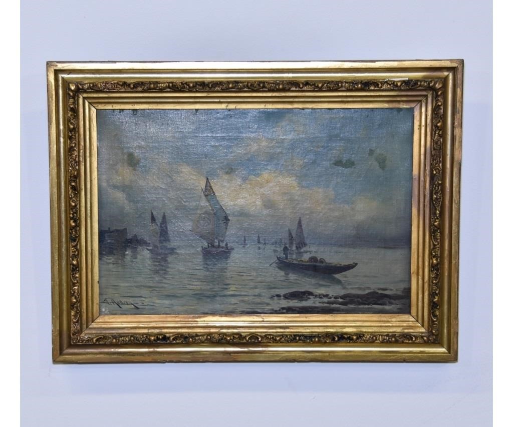 Appraisal: G Andrew oil on canvas of sailboats th c signed