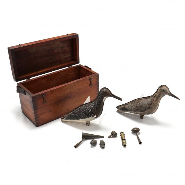 Appraisal: EXCEEDINGLY RARE SIX SHOREBIRD WHISTLES AND TINNIE SHOREBIRDS IN AN