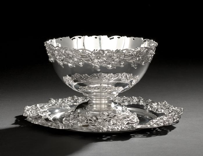 Appraisal: American Art Nouveau Sterling Silver Punch Bowl and Underplate first