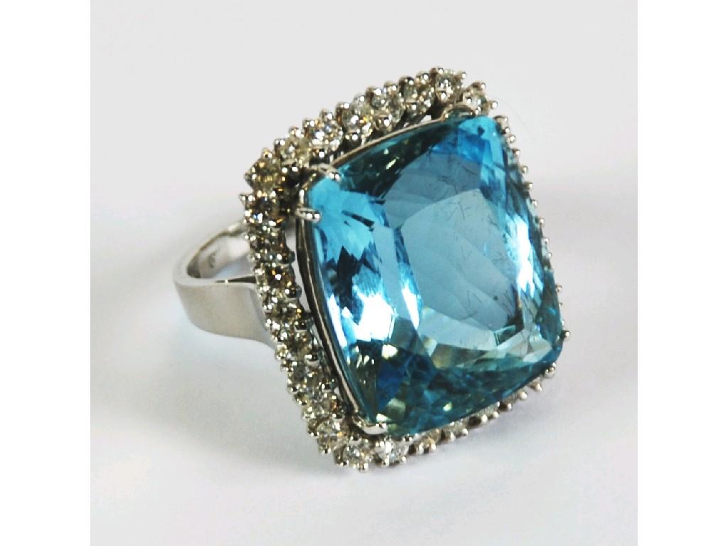 Appraisal: ct WHITE GOLD AQUAMARINE AND DIAMOND CLUSTER RING set with